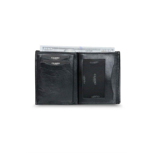 Guard Black Double Piston Vertical Leather Men's Wallet