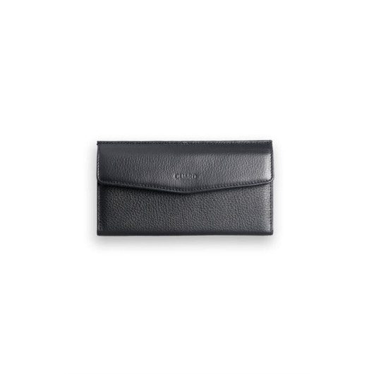 محفظة جلدية نسائية مع جيب للهاتف لون اسود