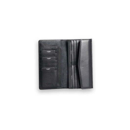 محفظة جلدية نسائية مع جيب للهاتف لون اسود