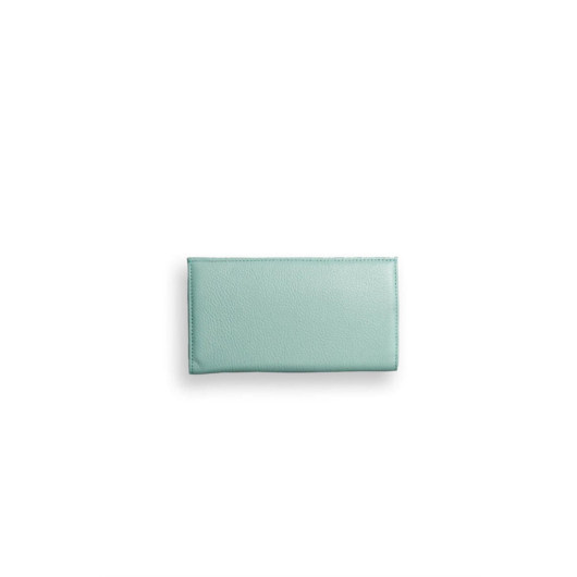 محفظة نسائية من الجلد مع قسم للهاتف بلون أخضر مائي