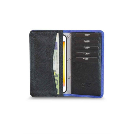 Guard Blue Black Leather Portfolio Wallet With Phone Entry