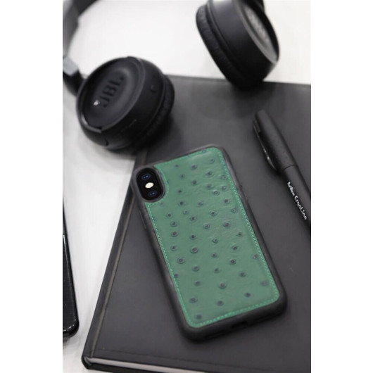 بيت هاتف Iphone X / Xs من الجلد موديل رسم نعامة بلون اخضر من Guard