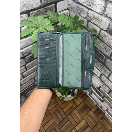 Guard Green Zipper And Leather Pleated Hand Portfolio