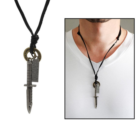 Dagger Design Adjustable Rope Chain Brass Men's Necklace