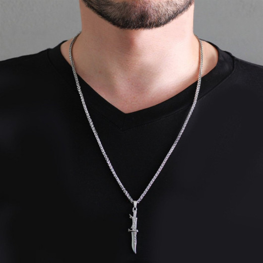 Wedge Design Silver Color Steel Men's Necklace