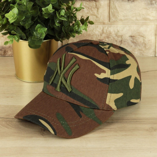 قبعة رجالية بلون عسكري موديل بكتابة Ny بلون زيتي
