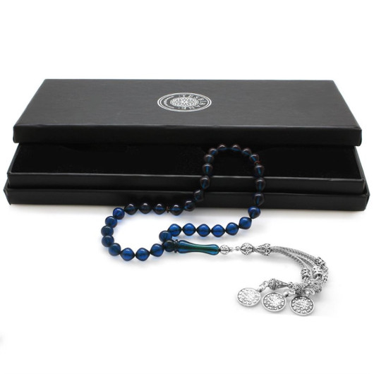 Tarmaz Metal Mecidiye Tasseled Istanbul Cut Navy Blue Spinning Amber Rosary