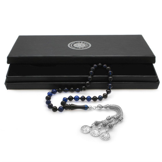 Tarmaz Metal Mecidiye Tasseled İstanbul Cut Blue-Black Spinned Amber Rosary