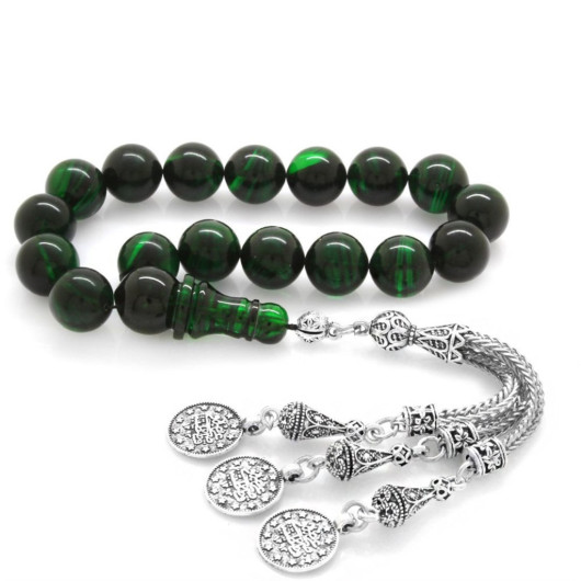 Mecidiye Tasseled Strained Green-Black Fire Amber Efe Rosary