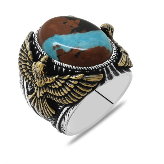 Kartal Design Natural Arizona Turquoise Stone 925 Silver Men's Ring