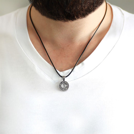 Personalized 925 Sterling Silver Cevşen Necklace With Crescent And Star Theme