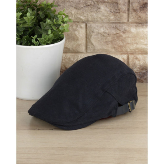 قبعة رجالية شتوية من الكاشيت بلون كحلي مع مشبك من الخلف