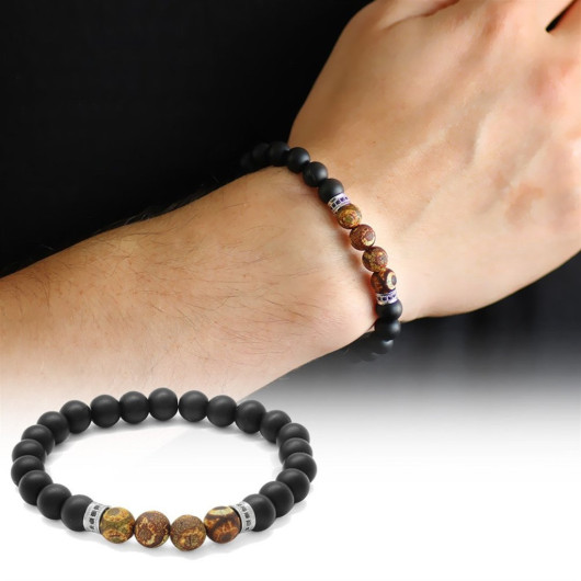 Sphere Cut Onyx-Tibetan Agate Combination Men's Natural Stone Bracelet