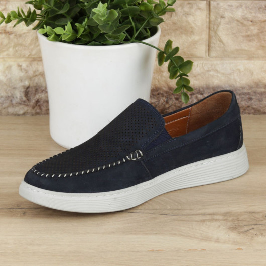 Navy Blue Genuine Leather Loafer Men's Casual Shoes