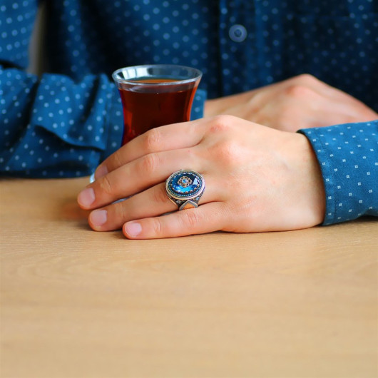 خاتم من الفضة عيار 925 بتصميم توليب وبكتابة اسم من حجر الزركون الأزرق المائي