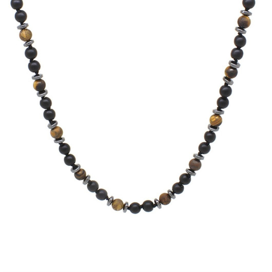 Macrame Braided Tiger Eye-Onyx-Hematite Combined Natural Stone Men's Necklace