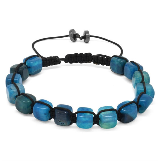 Macrame Braided Row Cube Cut Blue Agate Natural Stone Bracelet
