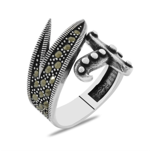 Marcasite Stone Sealed Zulfikar Design 925 Sterling Silver Men's Ring