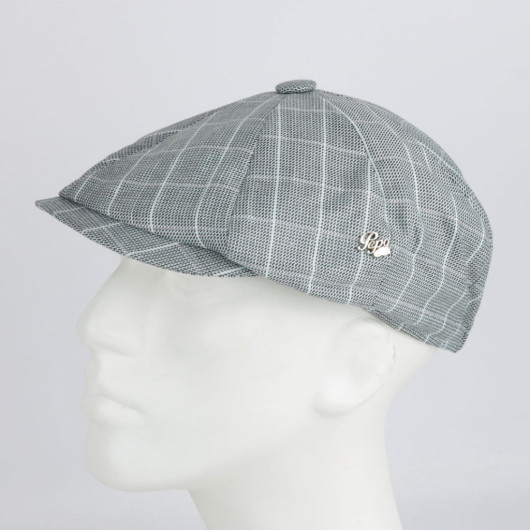 قبعة رجالية موسمية موديل انكليزي كارويات بلون رمادي فاتح