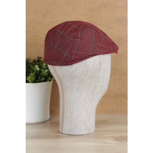 قبعة رجالية موسمية من الكتان بلون احمر