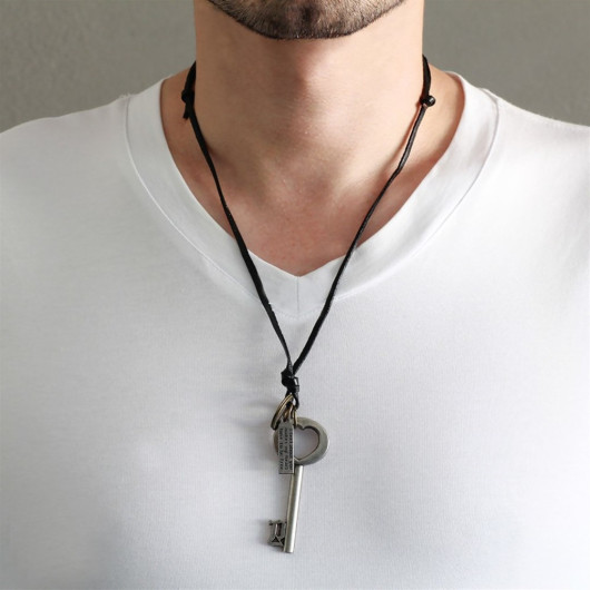 Authentic Key Design Adjustable Rope Chain Brass Men's Necklace