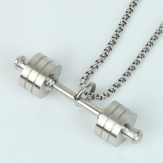 Silver Dambell Men's Steel Necklace
