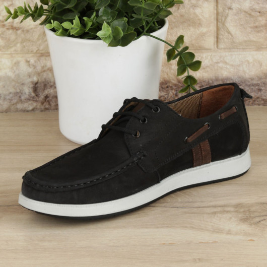 Black Laced Genuine Leather Loafer Men's Casual Shoes