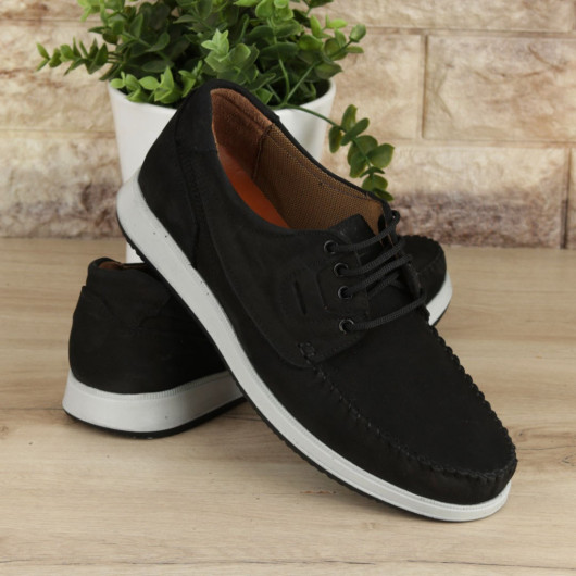 Black Laced Genuine Leather Loafer Men's Casual Shoes