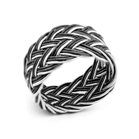 Black-White Color 1000 Sterling Silver Trabzon Hand Knitted Kazaz Ring