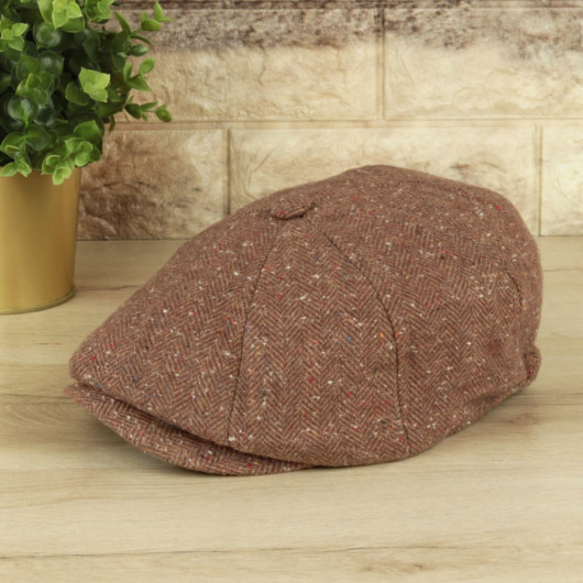 Milk Brown Herringbone British Style Winter Men's Hat
