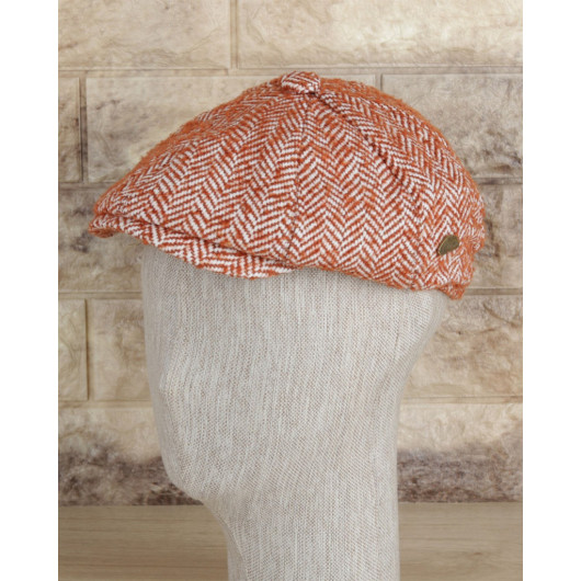 Orange White Herringbone British Style Men's Hat