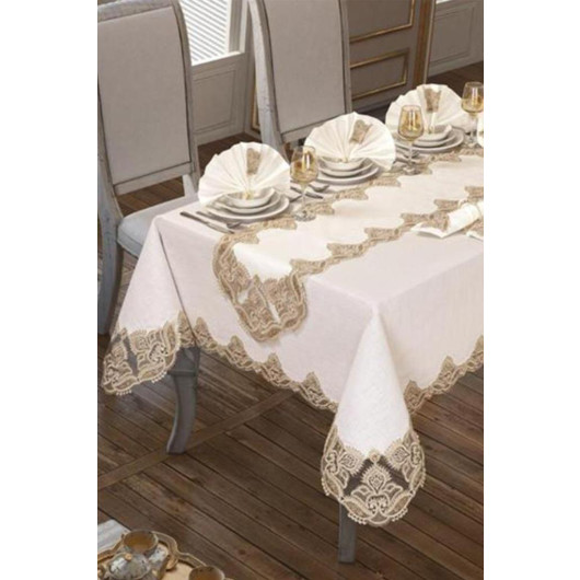 Joubert Tablecloth Set, 26 Pieces, Cream-Gold Color Kaktüs