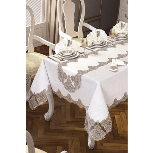 Joubert Tablecloth Set, 26 Pieces, Cream-Silver Color Kaktüs