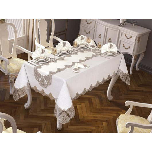 Joubert Tablecloth Set, 26 Pieces, Cream-Silver Color Kaktüs