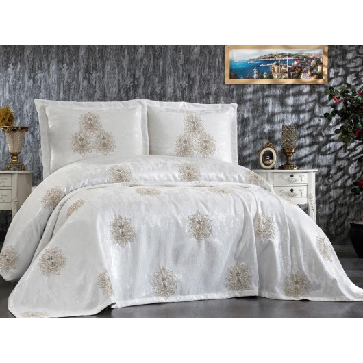 White Printed Double Bed Sheet