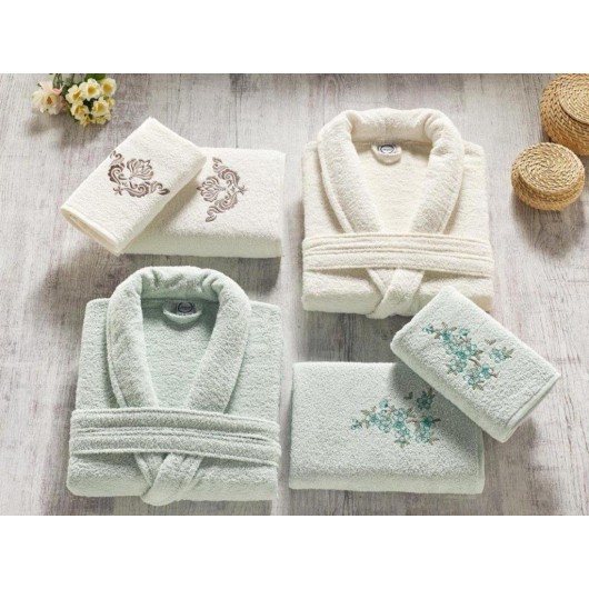 Family Bathrobe/Robe Set Cream-Mint Ardora Bukle