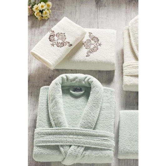 Family Bathrobe/Robe Set Cream-Mint Ardora Bukle