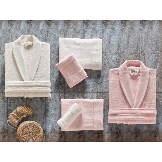 Bamboo Family Bathrobe/Robe Set In Arliva Powder/Light Pink-Cream