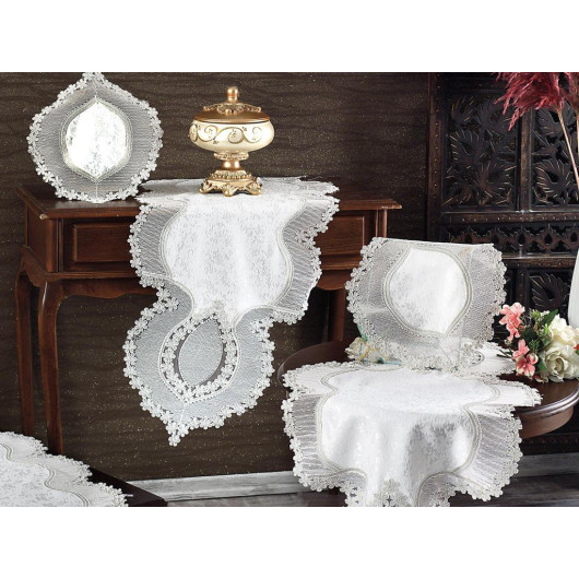 Aygün Cream Velvet 5-Piece Bedspread Set For Living Room