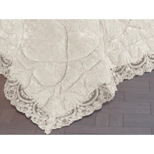 Ayzer Embroidered Velvet Quilt Set 6 Pieces Cream