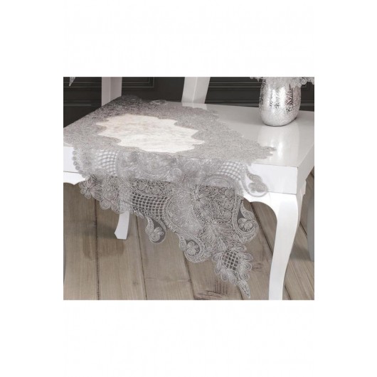 Azra Kordone Luxury 5-Piece Velvet Fabric Living Room Bedspread Set Cream-Silver Color
