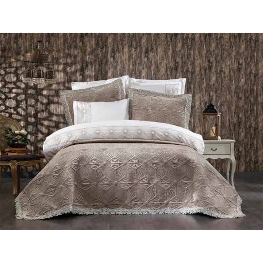 Luxury Embroidered 9-Piece Bedding Set In Cappuccino Blenda Color