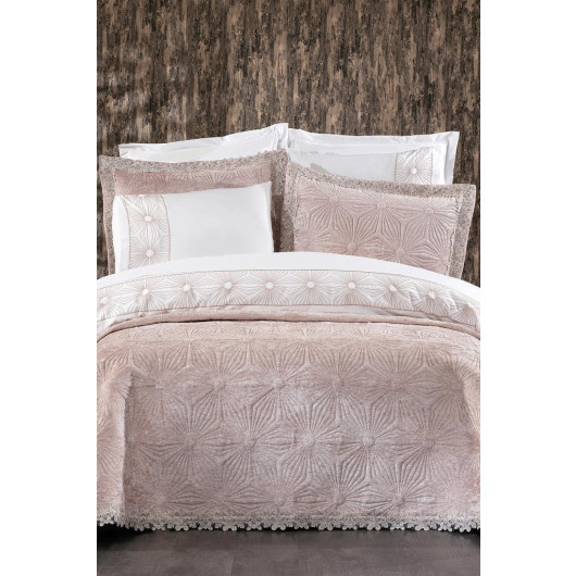 9 Pieces Luxurious Embroidered Bedding Set In Blenda Powder/Light Pink