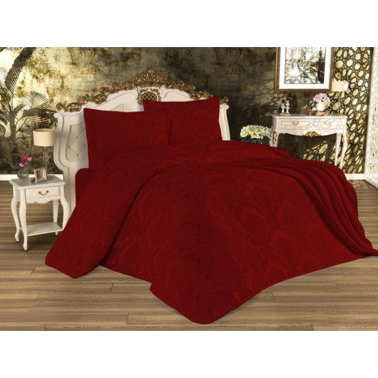 Chenille And Jacquard Single Bedspread In Busem Claret Red/Burgundy