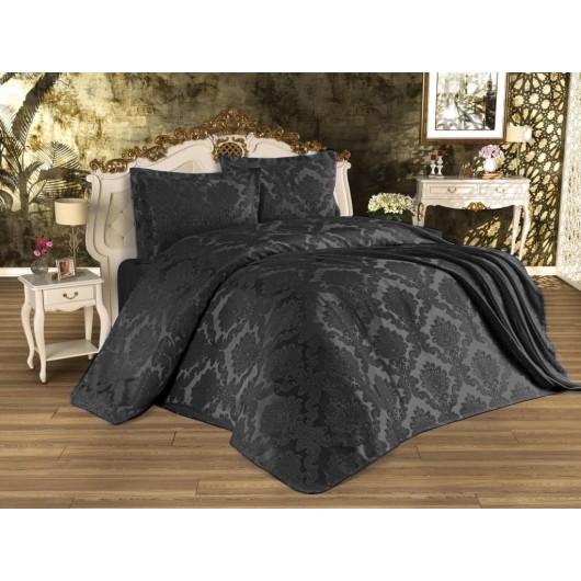 Single Bed Sheet Of Jacquard And Chenille, Black Busem