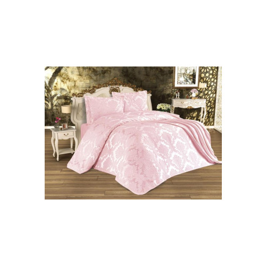 Chenille And Jacquard Fitted Sheet/Bed Cover In Powdery/Busem Light Pink