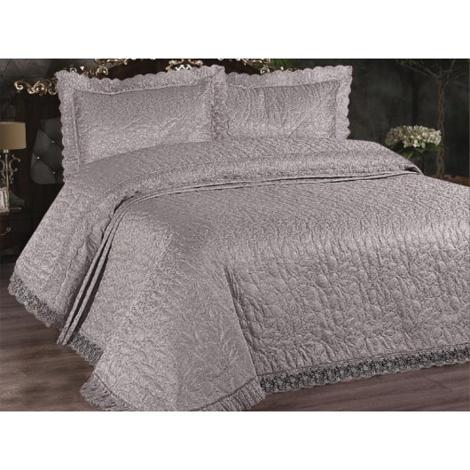 Carilla Quilted French Guipure Bedspread Gray