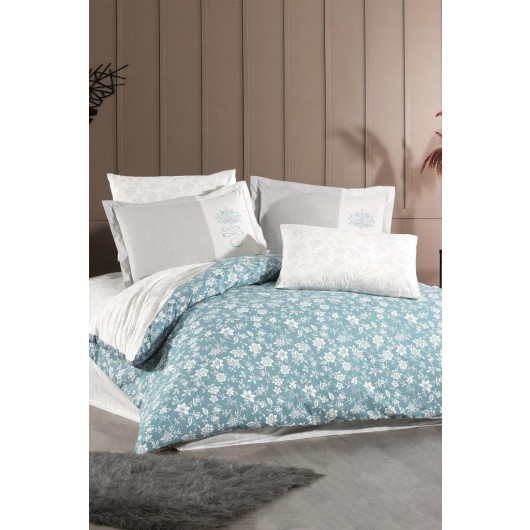 Carmen Single Quilted Duvet Cover Set Turquoise/Turquoise
