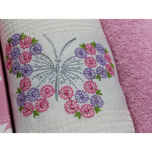 Çeyiz Diyarı Pink Embroidered 2-Piece Kitchen Towel Set