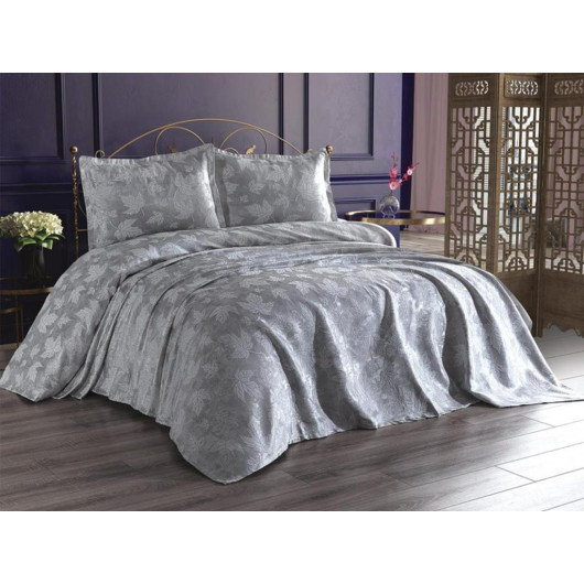 Bed Cover Made Of Jacquard, Silver Color. Çeyiz Diyarı Çınar